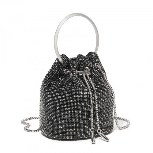 CLS2510 - Women's Rhinestone Evening Bag – Sparkly Handbag with Metal Ring Handle and Chain Crossbody Strap - Black | Neil's Luggage Store