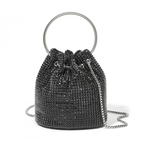CLS2510 - Women's Rhinestone Evening Bag – Sparkly Handbag with Metal Ring Handle and Chain Crossbody Strap - Black | Neil's Luggage Store