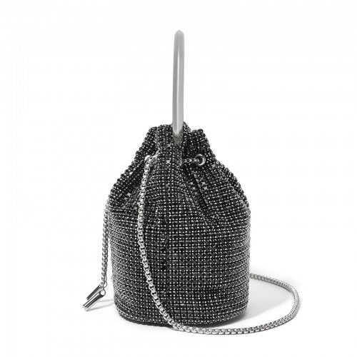 CLS2510 - Women's Rhinestone Evening Bag – Sparkly Handbag with Metal Ring Handle and Chain Crossbody Strap - Black | Neil's Luggage Store