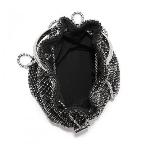 CLS2510 - Women's Rhinestone Evening Bag – Sparkly Handbag with Metal Ring Handle and Chain Crossbody Strap - Black | Neil's Luggage Store