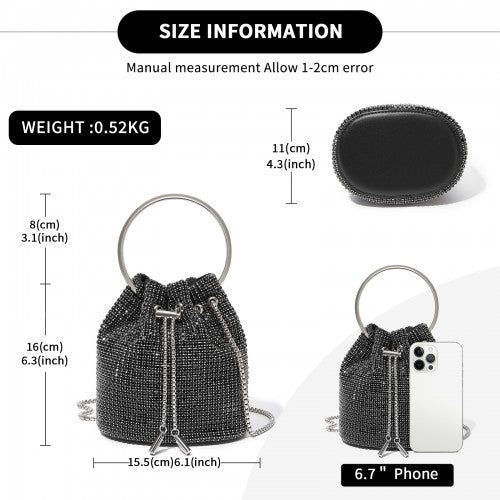 CLS2510 - Women's Rhinestone Evening Bag – Sparkly Handbag with Metal Ring Handle and Chain Crossbody Strap - Black | Neil's Luggage Store