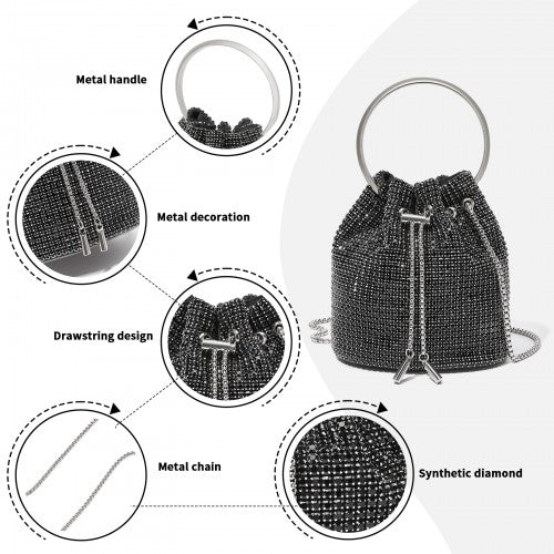 CLS2510 - Women's Rhinestone Evening Bag – Sparkly Handbag with Metal Ring Handle and Chain Crossbody Strap - Black | Neil's Luggage Store