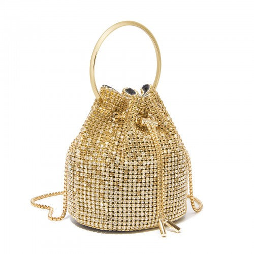 CLS2510 - Women's Rhinestone Evening Bag – Sparkly Handbag with Metal Ring Handle and Chain Crossbody Strap - Gold | Neil's Luggage Store