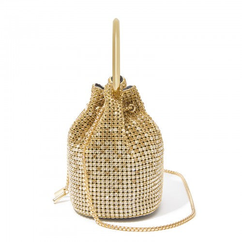 CLS2510 - Women's Rhinestone Evening Bag – Sparkly Handbag with Metal Ring Handle and Chain Crossbody Strap - Gold | Neil's Luggage Store