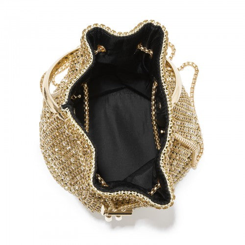 CLS2510 - Women's Rhinestone Evening Bag – Sparkly Handbag with Metal Ring Handle and Chain Crossbody Strap - Gold | Neil's Luggage Store