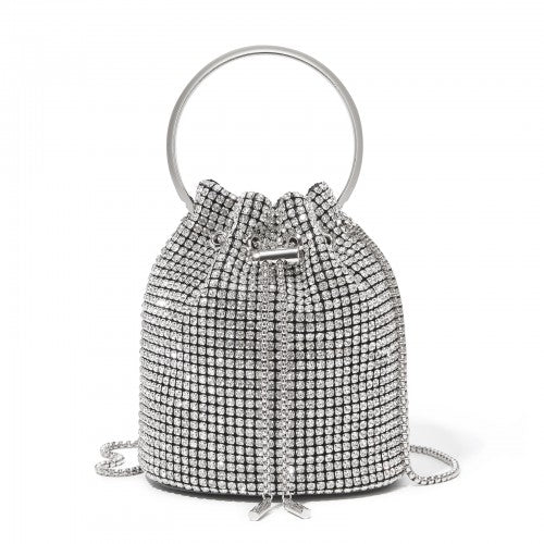 CLS2510 - Women's Rhinestone Evening Bag – Sparkly Handbag with Metal Ring Handle and Chain Crossbody Strap - Silver | Neil's Luggage Store