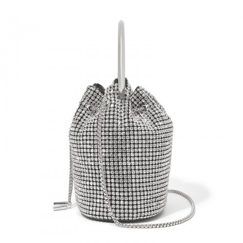 CLS2510 - Women's Rhinestone Evening Bag – Sparkly Handbag with Metal Ring Handle and Chain Crossbody Strap - Silver | Neil's Luggage Store