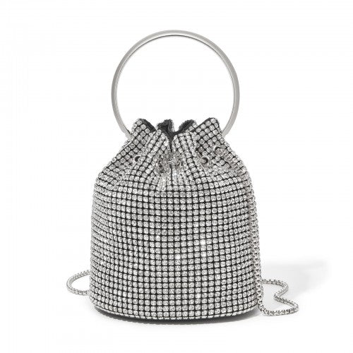 CLS2510 - Women's Rhinestone Evening Bag – Sparkly Handbag with Metal Ring Handle and Chain Crossbody Strap - Silver | Neil's Luggage Store
