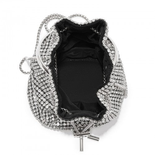 CLS2510 - Women's Rhinestone Evening Bag – Sparkly Handbag with Metal Ring Handle and Chain Crossbody Strap - Silver | Neil's Luggage Store
