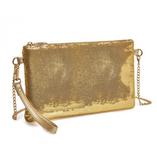 CLS2512 - Glam Sparkle Sequin Evening Clutch-Sleek, Shimmering Wristlet & Crossbody - Gold | Neil's Luggage Store