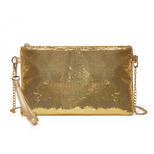 CLS2512 - Glam Sparkle Sequin Evening Clutch-Sleek, Shimmering Wristlet & Crossbody - Gold | Neil's Luggage Store