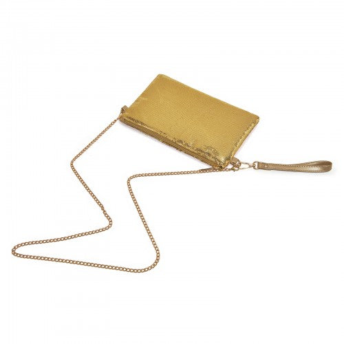 CLS2512 - Glam Sparkle Sequin Evening Clutch-Sleek, Shimmering Wristlet & Crossbody - Gold