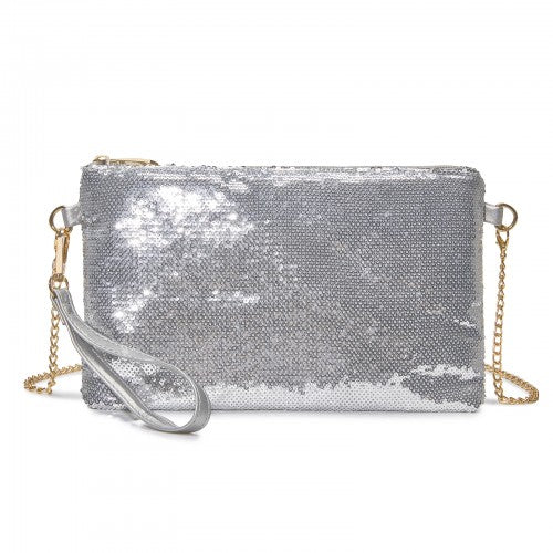 CLS2512 - Glam Sparkle Sequin Evening Clutch-Sleek, Shimmering Wristlet & Crossbody - Silver | Neil's Luggage Store
