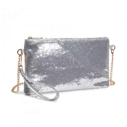 CLS2512 - Glam Sparkle Sequin Evening Clutch-Sleek, Shimmering Wristlet & Crossbody - Silver | Neil's Luggage Store