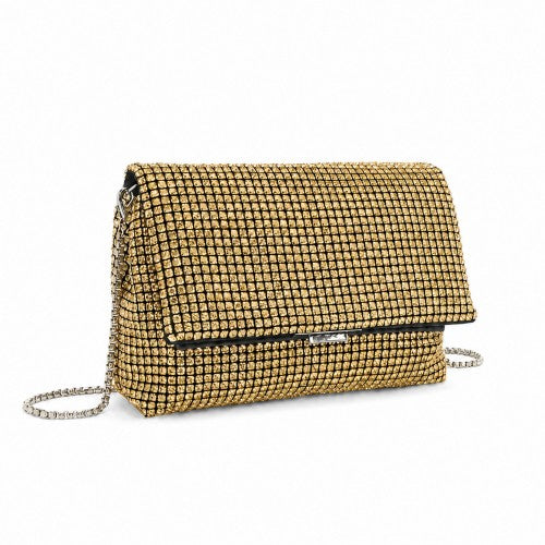 CLS2625 - Rhinestone Clutch Bag, Detachable Metal Chain Evening Bag, Synthetic Diamond Crossbody Shoulder Handbag for Wedding Party Prom - Gold | Neil's Luggage Store