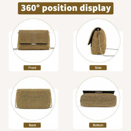 CLS2625 - Rhinestone Clutch Bag, Detachable Metal Chain Evening Bag, Synthetic Diamond Crossbody Shoulder Handbag for Wedding Party Prom - Gold | Neil's Luggage Store