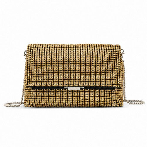 CLS2625 - Rhinestone Clutch Bag, Detachable Metal Chain Evening Bag, Synthetic Diamond Crossbody Shoulder Handbag for Wedding Party Prom - Gold | Neil's Luggage Store