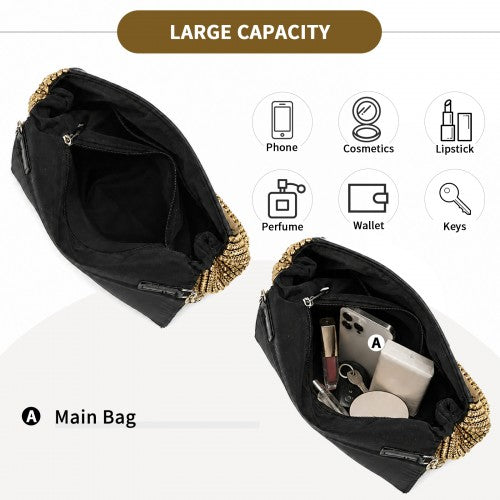 CLS2625 - Rhinestone Clutch Bag, Detachable Metal Chain Evening Bag, Synthetic Diamond Crossbody Shoulder Handbag for Wedding Party Prom - Gold | Neil's Luggage Store