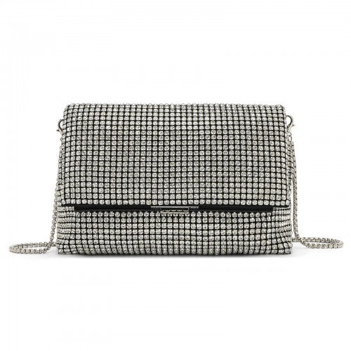 CLS2625 - Rhinestone Clutch Bag, Detachable Metal Chain Evening Bag, Synthetic Diamond Crossbody Shoulder Handbag for Wedding Party Prom - Silver | Neil's Luggage Store