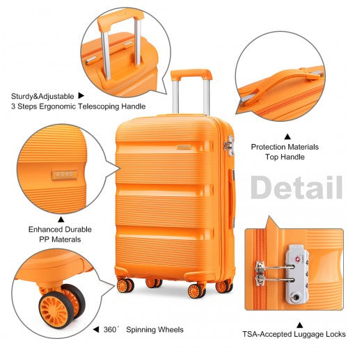 K2092L - Kono Bright Hard Shell PP Suitcase 3 Pieces Set - Classic Collection - Orange | Neil's Luggage Store