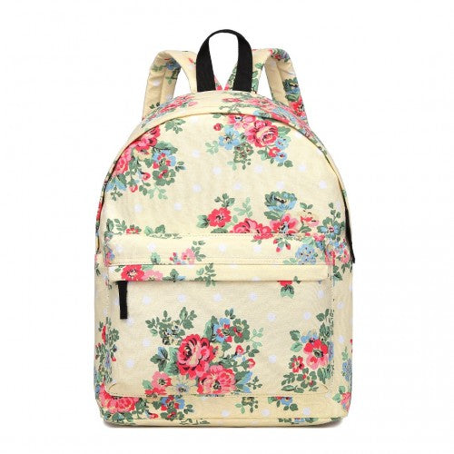 E1401F - Miss Lulu Large Backpack Flower Polka Dot - Beige | Neil's Luggage Store