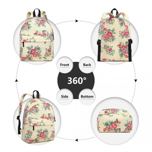 E1401F - Miss Lulu Large Backpack Flower Polka Dot - Beige | Neil's Luggage Store