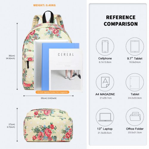 E1401F - Miss Lulu Large Backpack Flower Polka Dot - Beige | Neil's Luggage Store