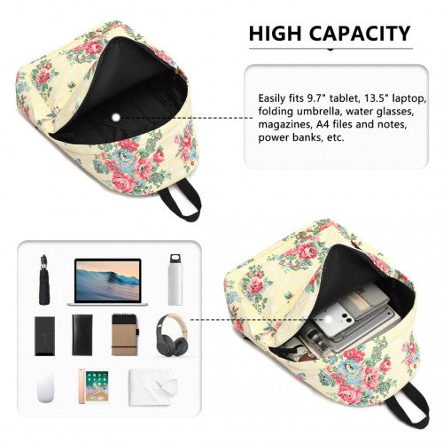 E1401F - Miss Lulu Large Backpack Flower Polka Dot - Beige | Neil's Luggage Store