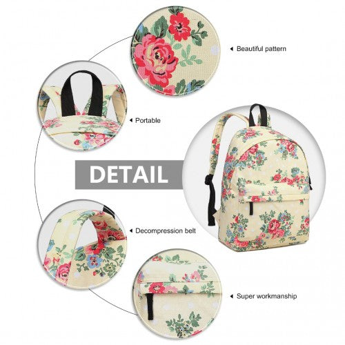 E1401F - Miss Lulu Large Backpack Flower Polka Dot - Beige | Neil's Luggage Store