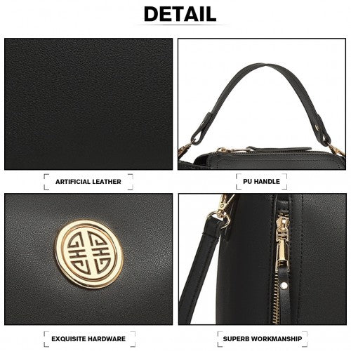 E1851 - Miss Lulu Leather Look Dual Zipped Handbag - Black | Neil's Luggage Store