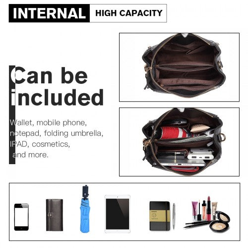 E1851 - Miss Lulu Leather Look Dual Zipped Handbag - Black | Neil's Luggage Store