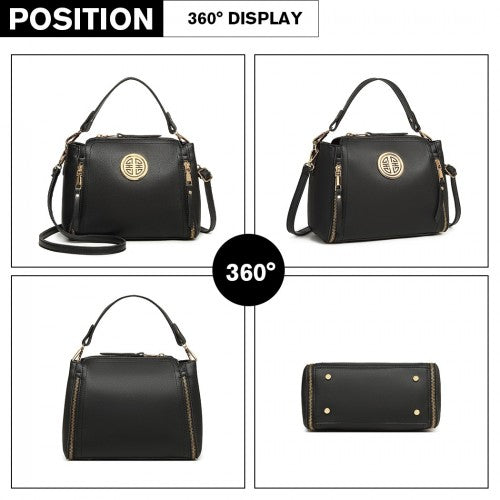 E1851 - Miss Lulu Leather Look Dual Zipped Handbag - Black | Neil's Luggage Store