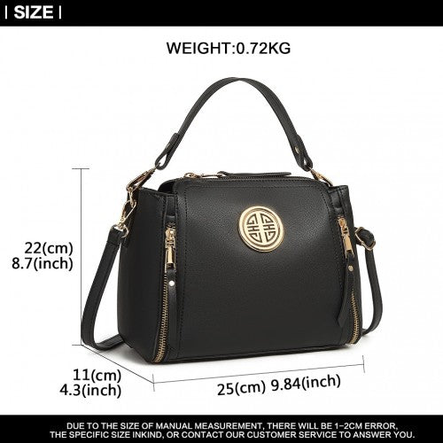 E1851 - Miss Lulu Leather Look Dual Zipped Handbag - Black | Neil's Luggage Store