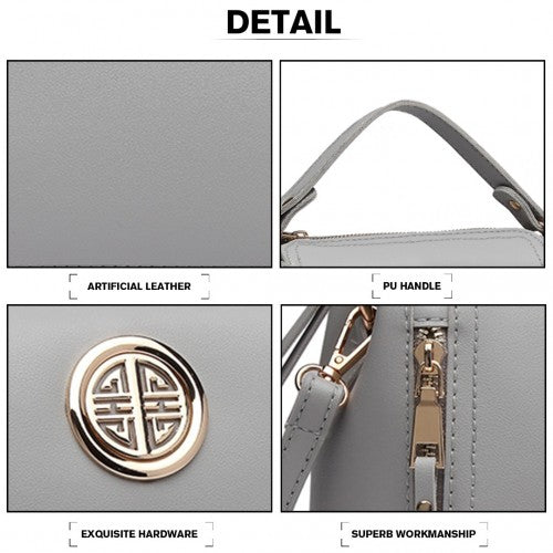 E1851 - Miss Lulu Leather Look Dual Zipped Handbag - Grey | Neil's Luggage Store