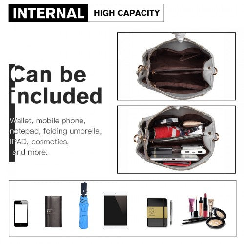 E1851 - Miss Lulu Leather Look Dual Zipped Handbag - Grey | Neil's Luggage Store