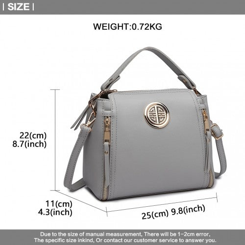 E1851 - Miss Lulu Leather Look Dual Zipped Handbag - Grey | Neil's Luggage Store