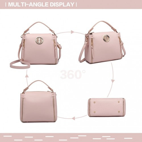 Miss Lulu Leather Look Dual Zipped Handbag Pink PU Leather Lightweight with Soft Polyester Interior | Neil's Luggage Store