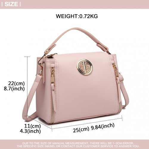 Miss Lulu Leather Look Dual Zipped Handbag Pink PU Leather Lightweight with Soft Polyester Interior | Neil's Luggage Store