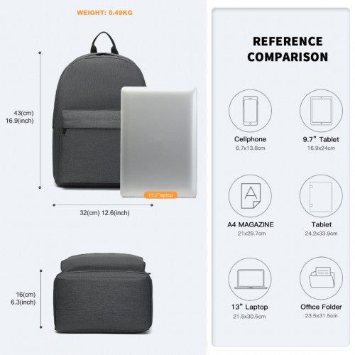 E1930 - Kono Durable Polyester Everyday Backpack With Sleek Design - Dark Grey | Neil's Luggage Store