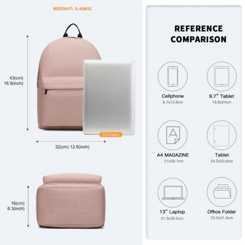 E1930 - Kono Durable Polyester Everyday Backpack With Sleek Design - Pink | Neil's Luggage Store