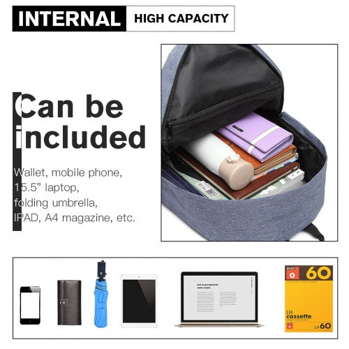 E1930 - Kono Durable Polyester Everyday Backpack With Sleek Design - Blue | Neil's Luggage Store