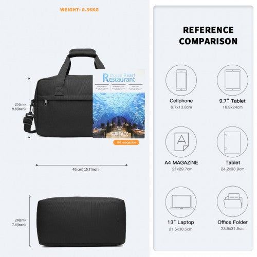 E1960M - Kono Lightweight Multi Purpose Unisex Sports Travel Duffel Bag - Black | Neil's Luggage Store