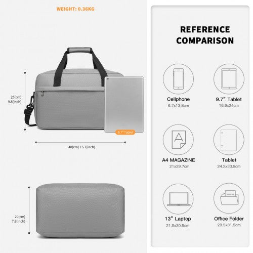 E1960M - Kono Lightweight Multi Purpose Unisex Sports Travel Duffel Bag - Grey | Neil's Luggage Store