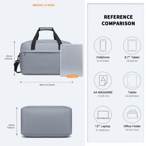 E1960M - Kono Lightweight Multi Purpose Unisex Sports Travel Duffel Bag - Light Grey | Neil's Luggage Store