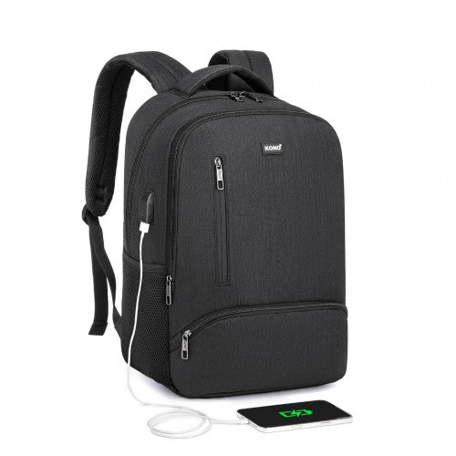 E1978 - Kono Multi Compartment Backpack with USB Connectivity - Black | Neil's Luggage Store