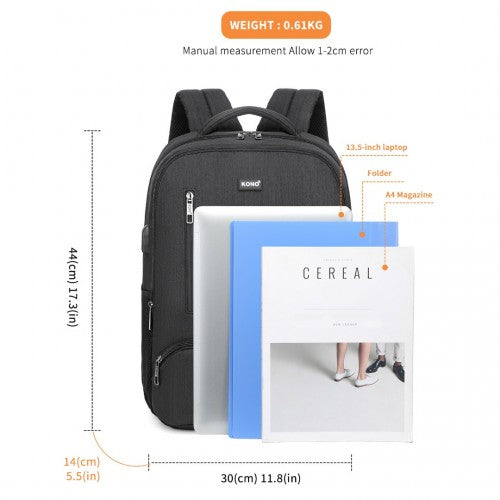 E1978 - Kono Multi Compartment Backpack with USB Connectivity - Black | Neil's Luggage Store