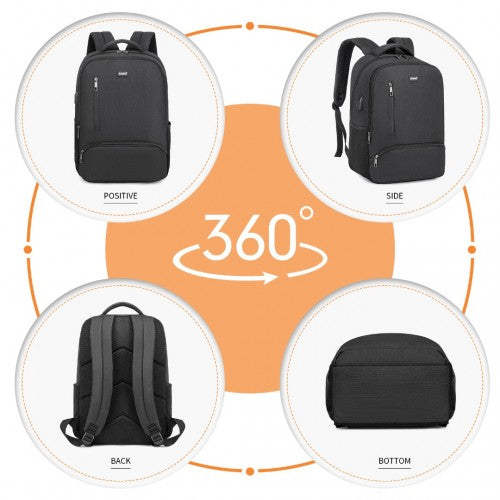 E1978 - Kono Multi Compartment Backpack with USB Connectivity - Black | Neil's Luggage Store