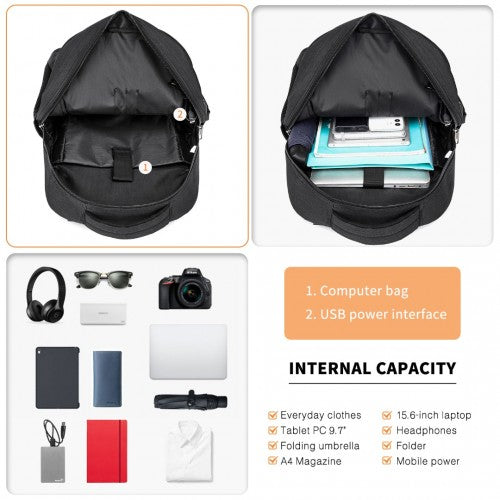 E1978 - Kono Multi Compartment Backpack with USB Connectivity - Black | Neil's Luggage Store