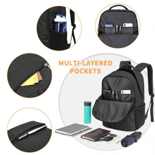 E1978 - Kono Multi Compartment Backpack with USB Connectivity - Black | Neil's Luggage Store