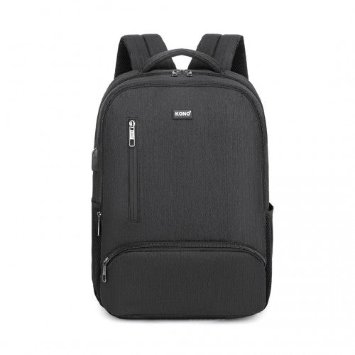 E1978 - Kono Multi Compartment Backpack with USB Connectivity - Black | Neil's Luggage Store